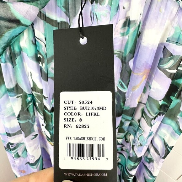 Tadashi Shoji Edith Printed Floral A-Line Dress Tea Midi Length Lilac NWT Size 8 - Picture 13 of 14